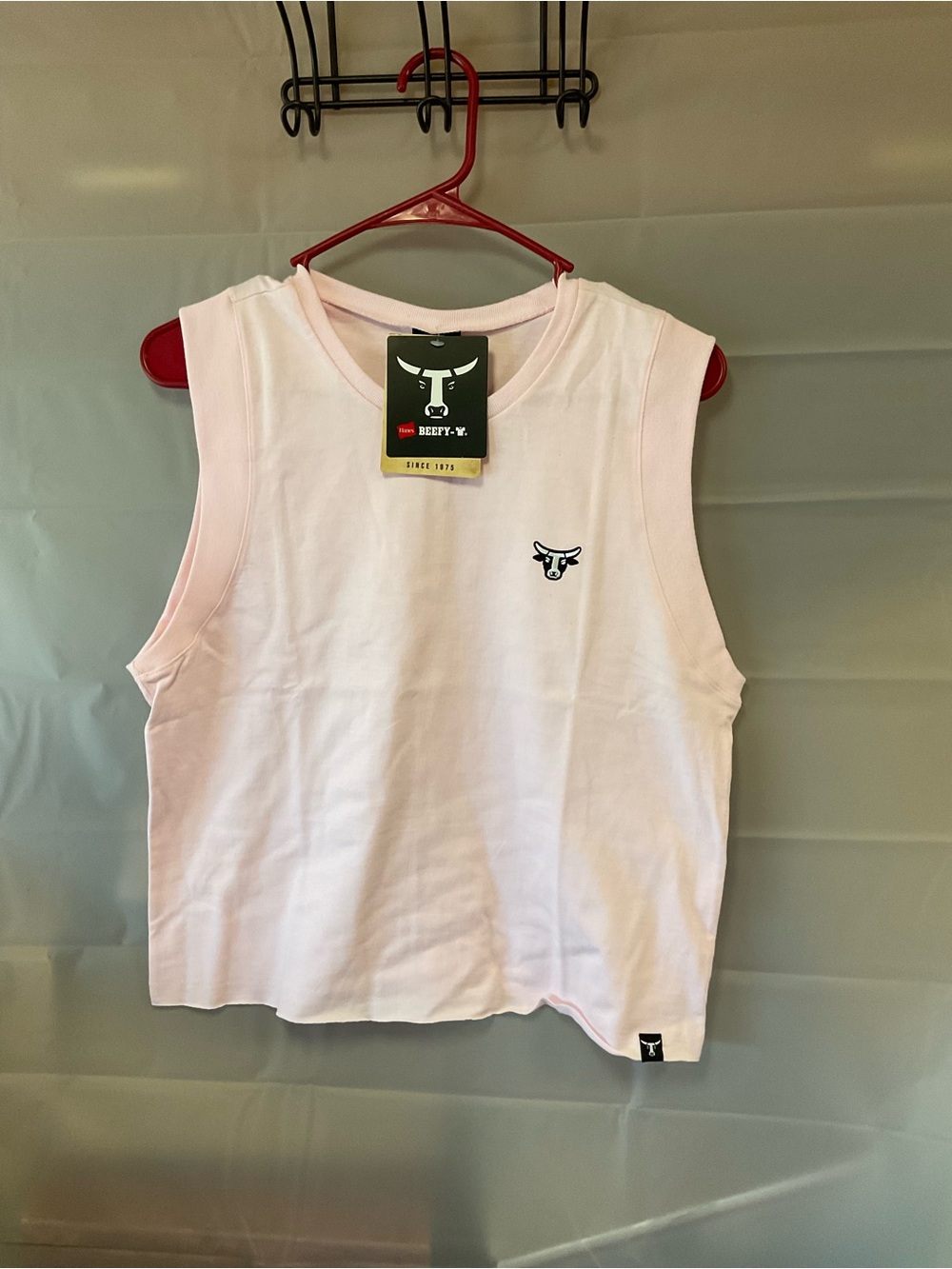 Beefy-T Women's Light Pink Muscle Tee with Bull Logo